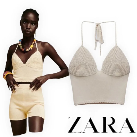 ZARA | Cream | CROCHETED TOP - Picture 1 of 7